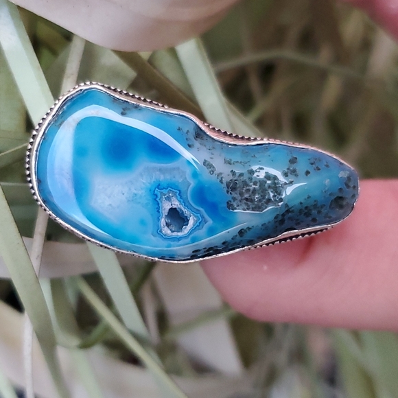 New Overzized Solar Quartz Agate 925 Silver Statement Ring. - Picture 2 of 16